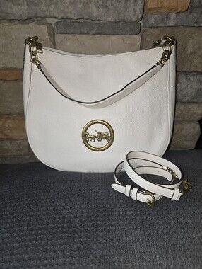 COACH F31400 Elle Hobo 2 Way Shoulder Bag Chalk White Pebble Leather Brass Logo